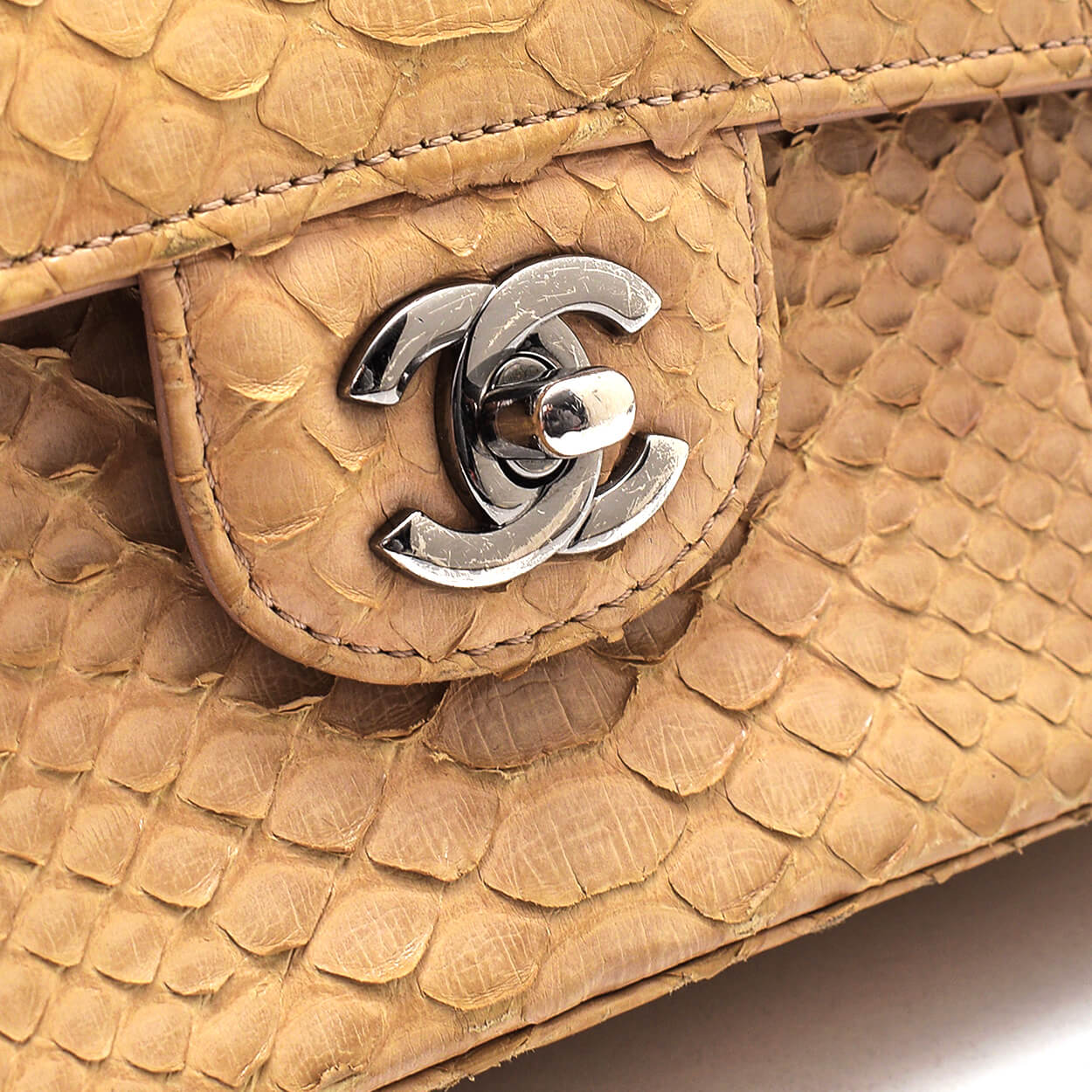 Chanel - Beige Exotic Leather Double Flap Medium Bag